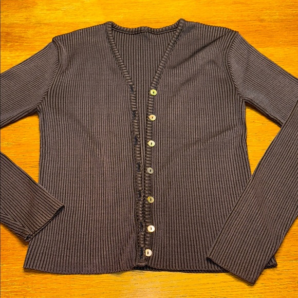 Sweaters - Brown Ribbed Cardigan Sweater